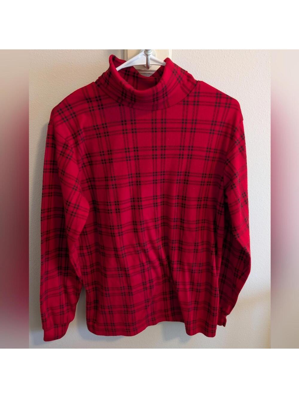 Classic Elements Women's Small Red Black Plaid Y2K Turtleneck Long Sleeve Top